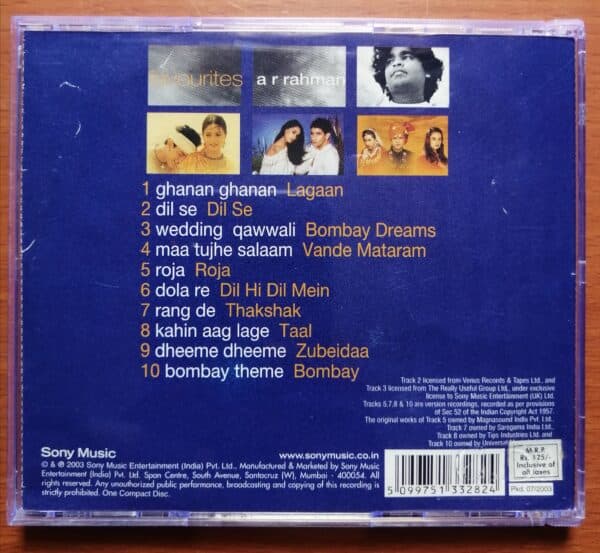FAVOURITES A R RAHMAN - A.R. Rahman Hindi Audio CD - Image 2