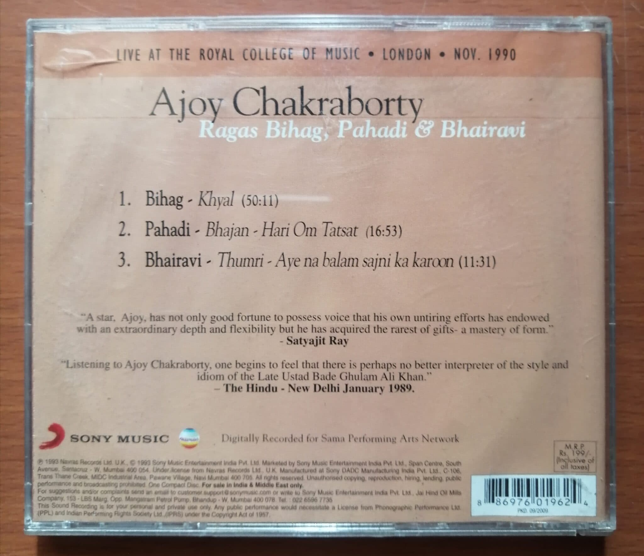 Ajoy Chakraborty Ragas Bihag Pahadi Bhairavi Audio Cds World