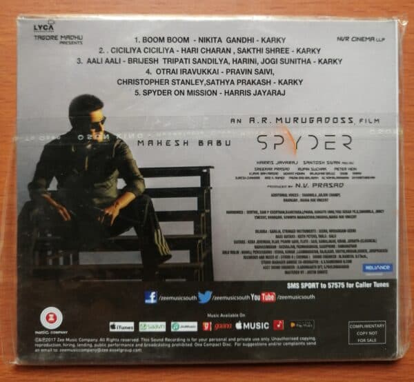 SPYDER - Harris Jayaraj Tamil Audio Cd (NFS COPY) - Image 2