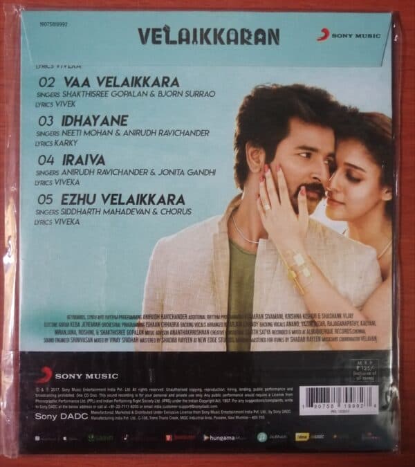 VELAIKKARAN - Anirudh Tamil Audio Cd (FACTORY SEALED PACK) - Image 2