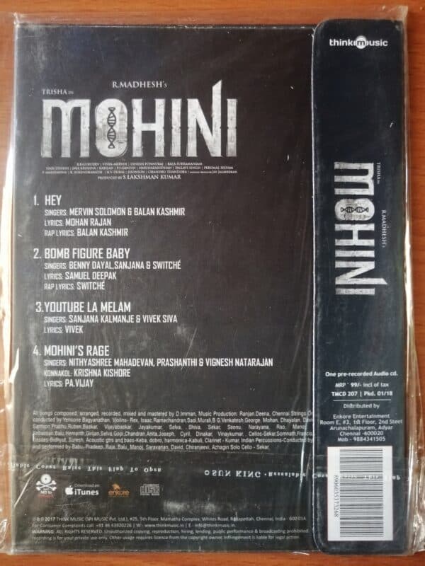 MOHINI - Vivek Mervin Tamil Audio CD (FACTORY SEALED PACK) - Image 2