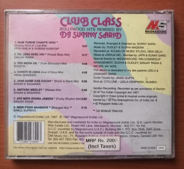 CLUB CLASS DJ SUNNY SARID - Hindi Remix Audio Cd - Image 2