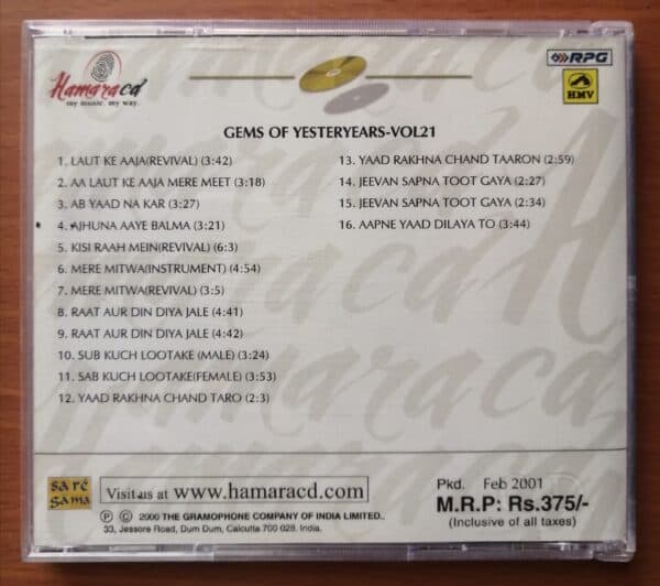 GEMS OF YESTERDAY  VOL .21 - Hindi Audio Cd - Image 2