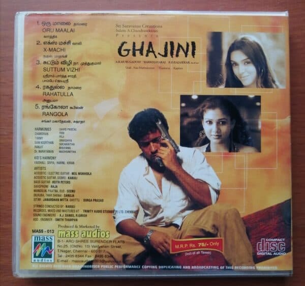 GHAJINI - Harris Jayaraj Tamil Audio Cd - Image 2
