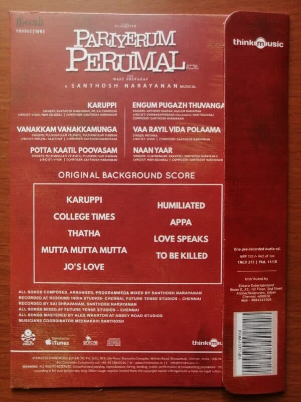 PARIYERUM PERUMAL - Santhosh Narayanan Tamil Audio Cd - Image 2