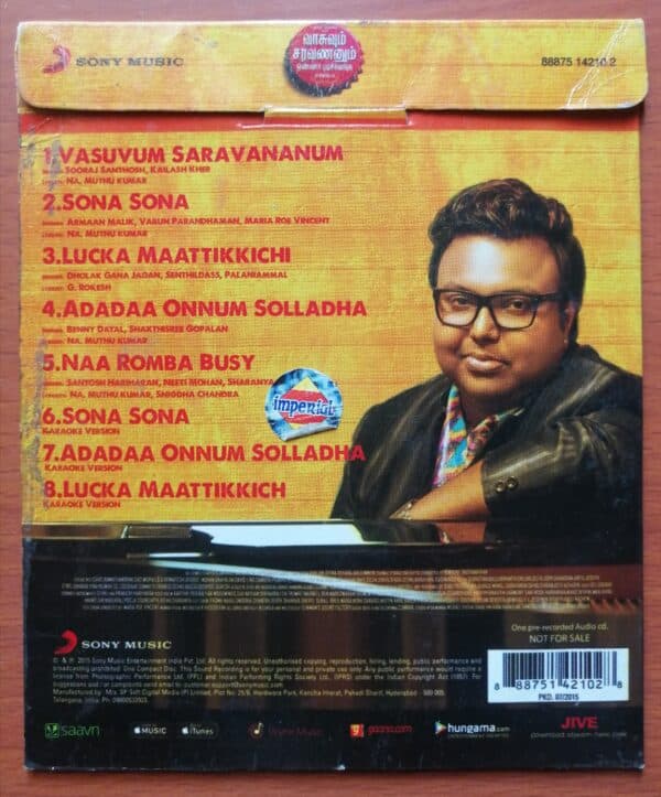 VASUVUM SARAVANANUM ONNA PADICHAVANGA - D.Imman Tamil Audio Cd - Image 2