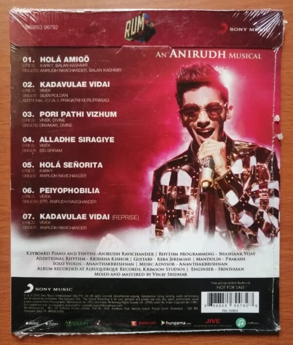 RUM - Anirudh Tamil Audio Cd - Image 2