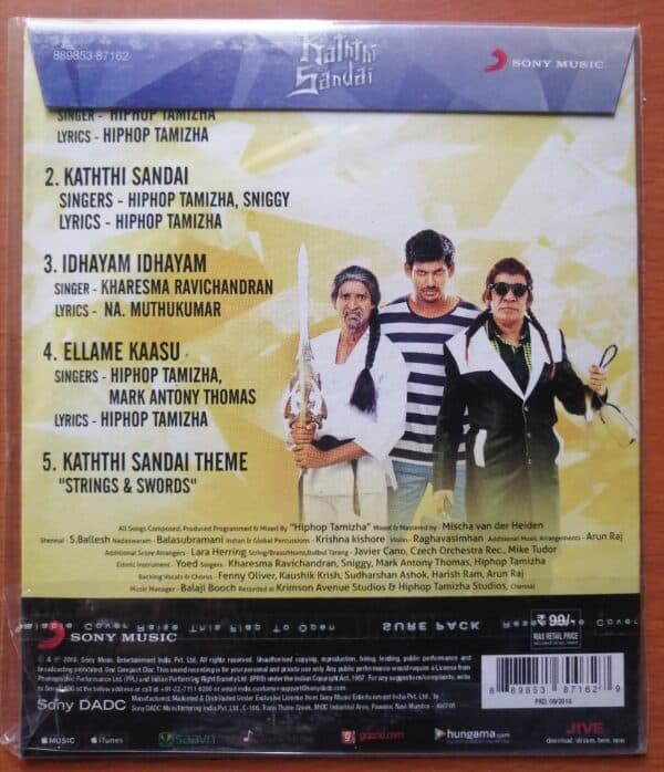 KATHTHI SANDAI - Hiphop Tamizha Tamil Audio Cd - Image 2