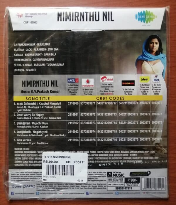 NIMIRNTHU NIL - G.V.Prakash Kumar Tamil Audio Cd Saregama - Image 2