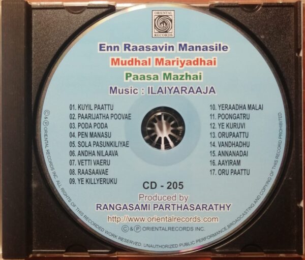 EN RASAVIN MANASILE / MUDHAL MARIYADHAI / PASA MAZHAI - Ilaiyaraaja Oriental Audio Cd - Image 2