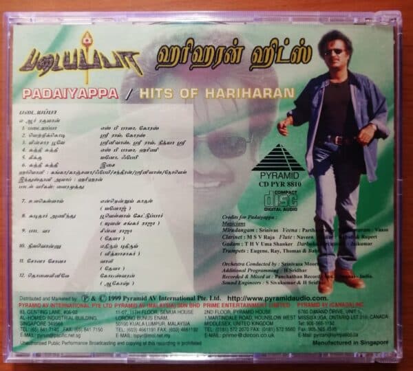 PADAIYAPPA / HITS OF HARIHARAN - A.R.Rahman Pyramid Audio Cd 2Cd Pack - Image 4