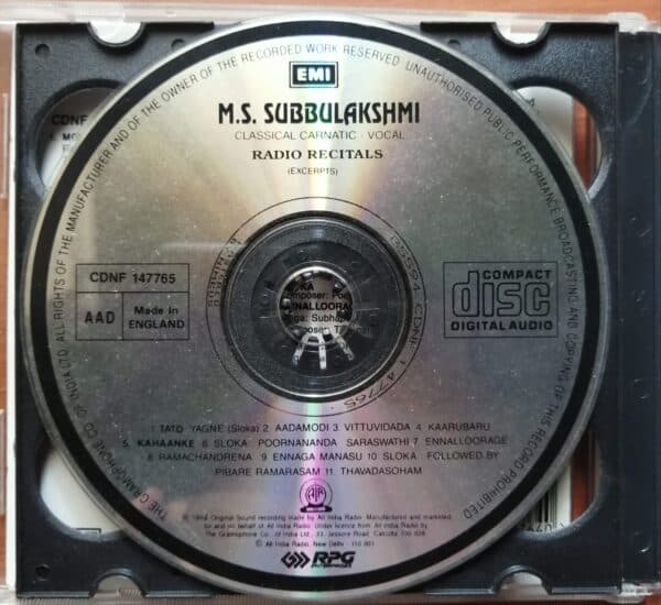 M.S.SUBBULAKSHMI CLASSICAL CARNATIC -VOCAL RADIO  RECITALS - Classical Vocal Audio Cd 2Cd Pack - Image 3