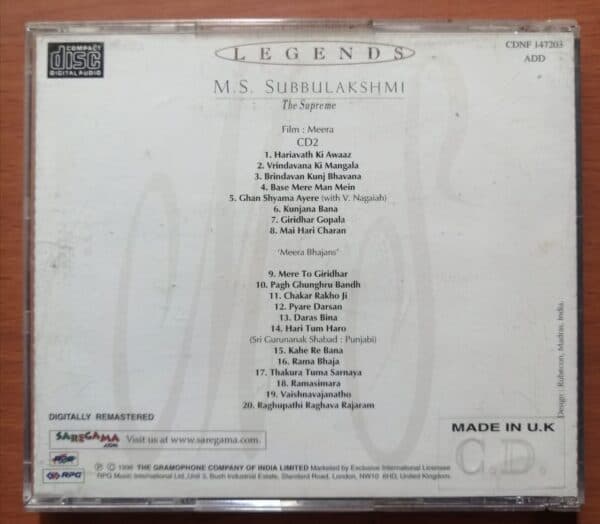 LEGENDS M.S.SUBBULAKSHMI CD 2 - The Supreme Devotional Audio Cd - Image 3