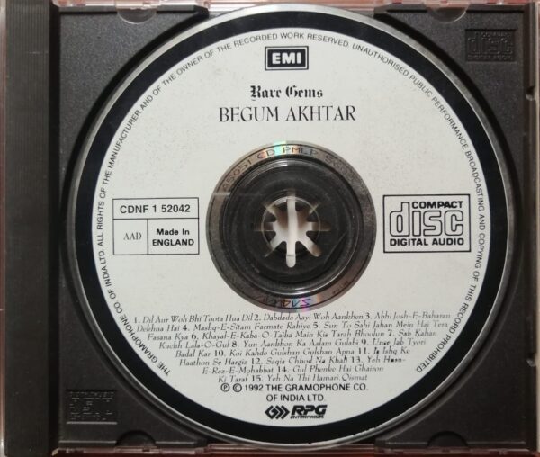 RARE GEMS BEGUM AKHTAR - Hindi Imported Audio Cd - Image 2