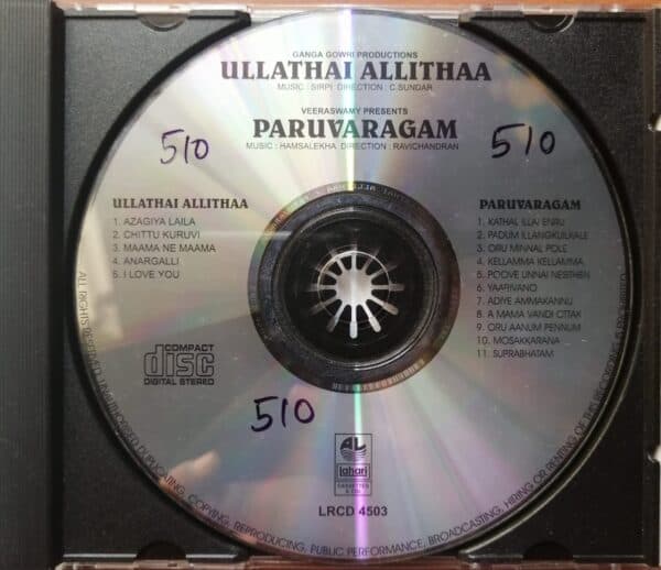 ULLATHAI ALLITHAA / PARUVARAGAM - Sirpi & Hamsalekha Tamil Audio Cd - Image 2