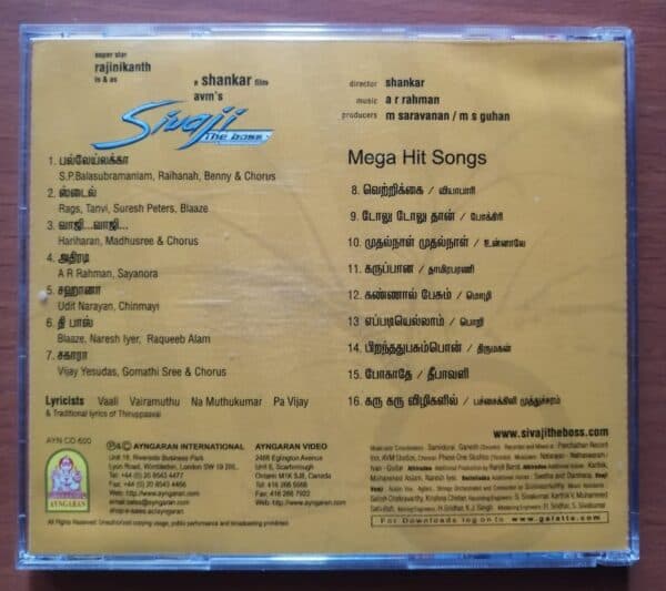 SIVAJI / MEGA HIT SONGS - A.R. Rahman Ayngaran Audio Cd - Image 3