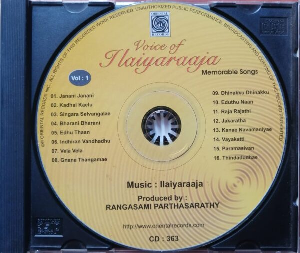 VOICE OF ILAIYARAAJA MEMORABLE SONGS - Ilaiyaraaja Oriental Audio Cd - Image 2