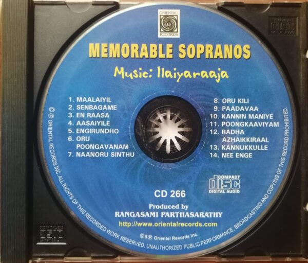 MEMORABLE SOPRANOS - Ilaiyaraaja Oriental Audio Cd - Image 2
