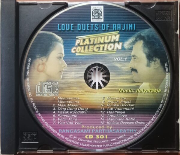 PLATINUM COLLECTION SUPER STAR RAJINI LOVE DUETS - Ilaiyaraaja Oriental Audio Cd - Image 2