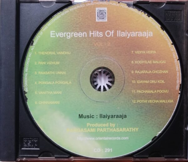 EVERGREEN HITS OF ILAIYARAAJA VOL-2 - Ilaiyaraaja Oriental Audio Cd - Image 2