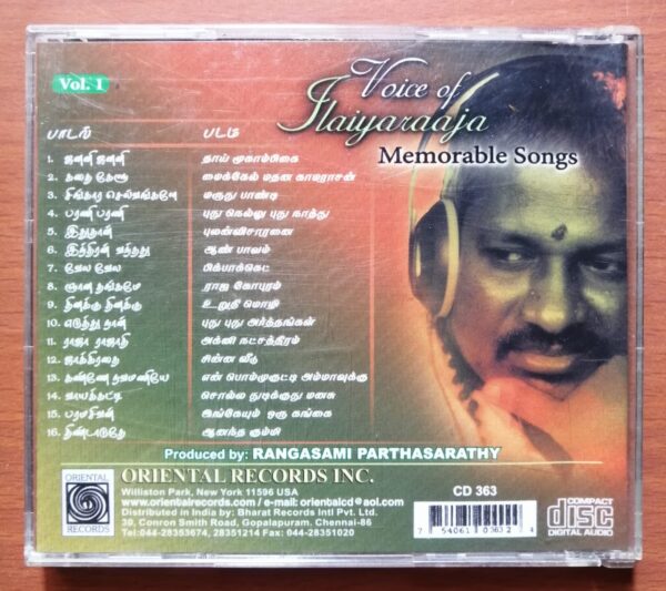 VOICE OF ILAIYARAAJA MEMORABLE SONGS - Ilaiyaraaja Oriental Audio Cd - Image 3