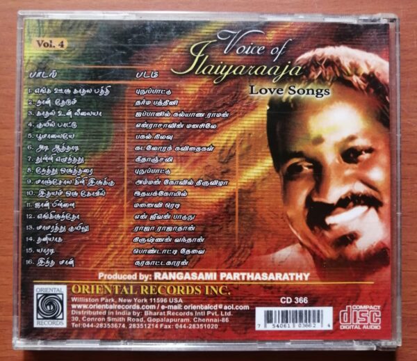 VOICE OF ILAIYARAAJA LOVE SONGS - Ilaiyaraaja Oriental Audio Cd - Image 3