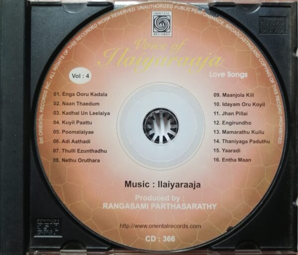 VOICE OF ILAIYARAAJA LOVE SONGS - Ilaiyaraaja Oriental Audio Cd - Image 2
