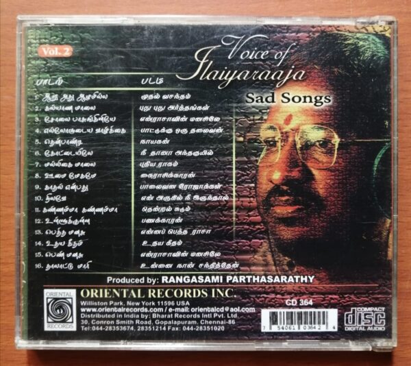 VOICE OF ILAIYARAAJA SAD SONGS - Ilaiyaraaja Oriental Audio Cd - Image 3
