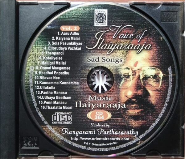 VOICE OF ILAIYARAAJA SAD SONGS - Ilaiyaraaja Oriental Audio Cd - Image 2