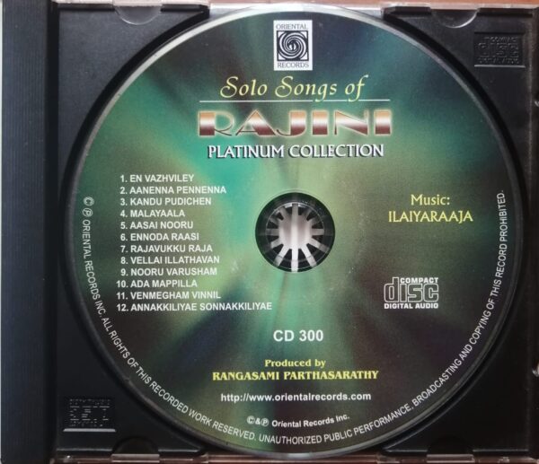 SOLO SONGS OF RAJINI 2000 PLATINUM COLLECTION - Ilaiyaraaja Oriental Audio Cd - Image 2