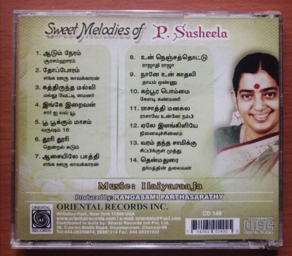 SWEET MELODIES OF P.SUSHEELA - Ilaiyaraaja Oriental Audio Cd - Image 3