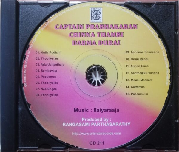 CHINNA THAMBI / DARMA DURAI / CAPTAIN PRABHAKARAN - Ilaiyaraaja Oriental Audio Cd - Image 2
