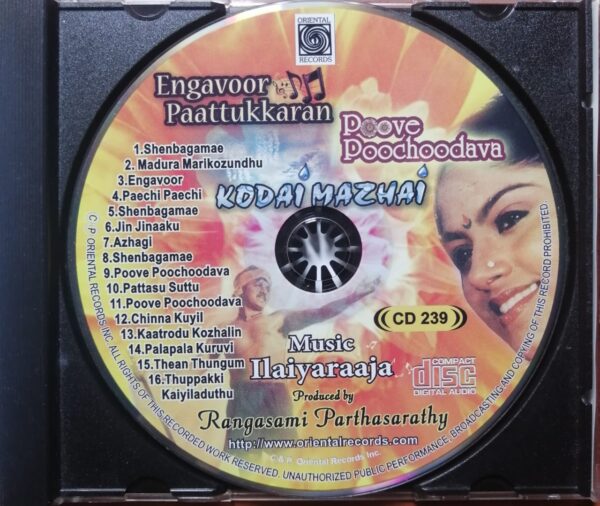 ENGAVOOR PAATTUKKARAN / POOVE POOCHOODAVA / KODAI MAZHAI - Ilaiyaraaja Oriental Audio Cd - Image 2