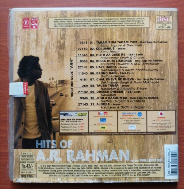 HITS OF A.R. RAHMAN - A.R. Rahman Hindi Audio Cd - Image 2