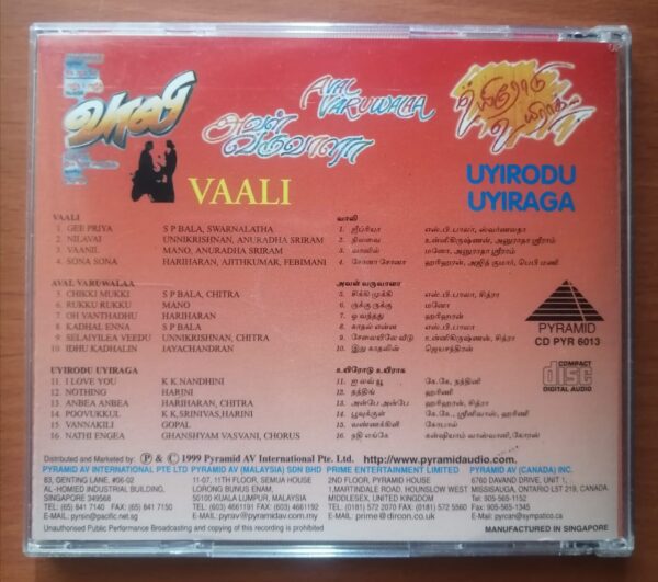 VAALI / AVAL VARUWALAA / UYIRODU UYIRAGA - Deva & S.A. Rajkumar & Vidyasagar Pyramid Tamil Audio Cd - Image 3