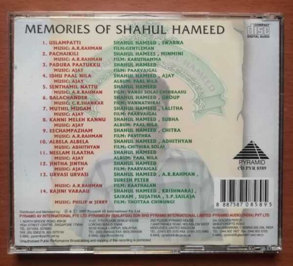 MEMORIES OF SHAHUL HAMEED - Pyramid Compilation Tamil Film Audio Cd - Image 3