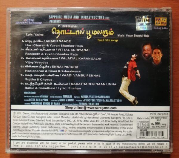 THOTTAL POO MALARUM - Yuvan Shankar Raja Tamil Film Audio Cd - Image 3
