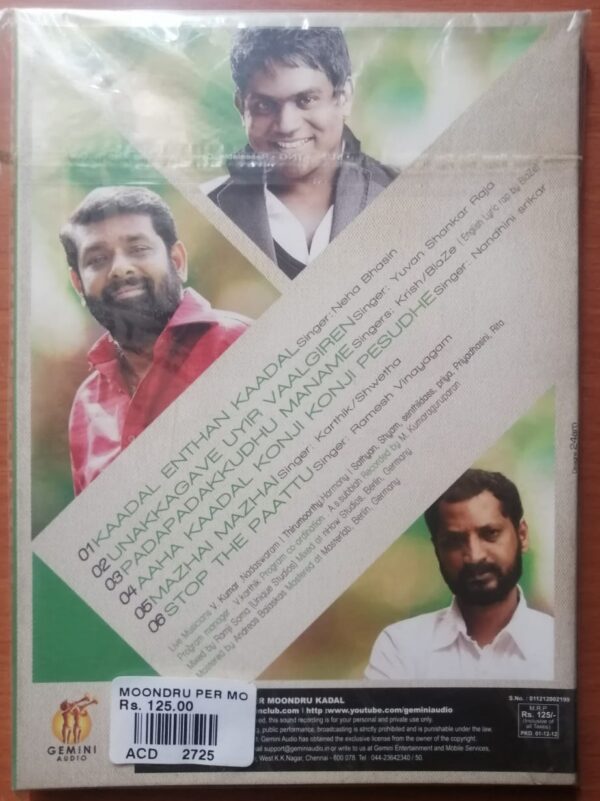 MOONDRU PER MOONDRU KADAL - Yuvan Shankar Raja Tamil Film Audio Cd - Image 2