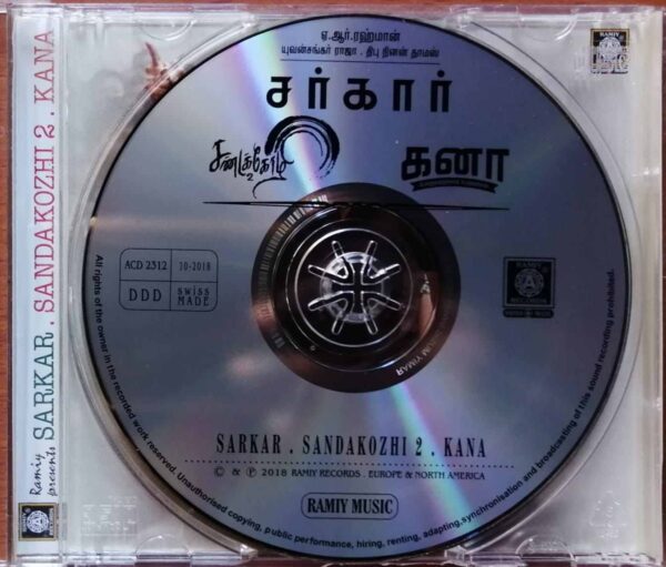 SARKAR / SANDAKOZHI 2 / KANA - A.R. Rahman & Yuvan & Dhibu Ninan Thomas Imported Tamil Audio Cd - Image 2