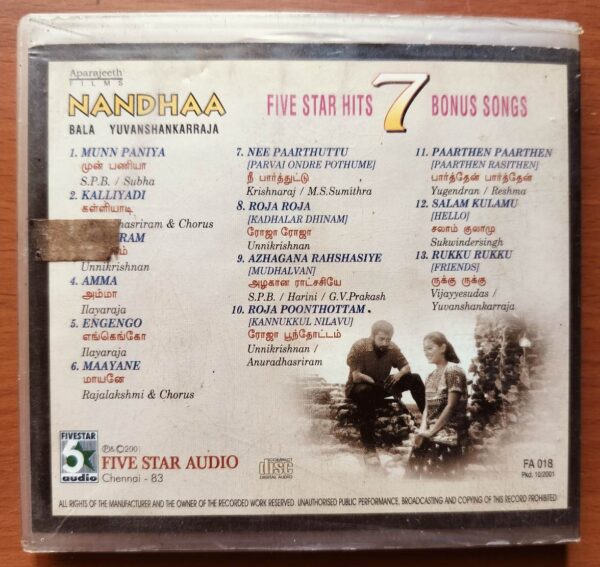 NANDHAA / FIVE STAR HITS 7 BONUS SONGS - Yuvan Shankar Raja Tamil Audio Cd - Image 3
