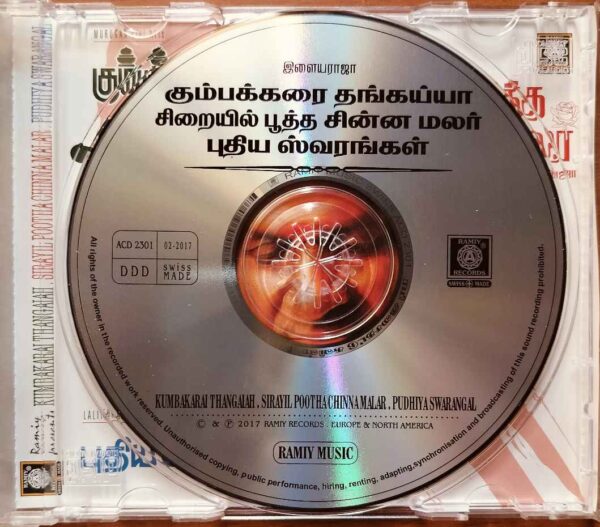 KUMBAKARAI THANGAIAH / SIRAIYIL POOTHA CHINNA MALAR / PUDHIYA SWARNGAL - Ilayaraja Imported Tamil Audio Cd - Image 2