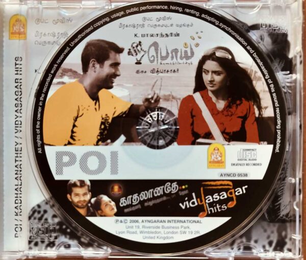 POI / KADHALANATHEY / VIDYASAGAR HITS - Vidyasagar & Deva Tamil Film Audio Cd - Image 2
