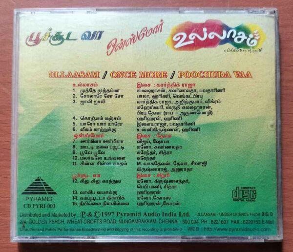 ULLAASAM / ONCE MORE / POOCHODA VAA - Karthik Raja & Deva & Sirpy Tamil Audio Cd - Image 3