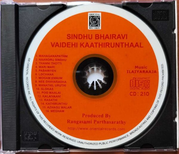 SINDHU BHAIRAVI / VAIDEHI KAATHIRUNTHAAL - Ilayaraja Tamil Audio Cd - Image 2