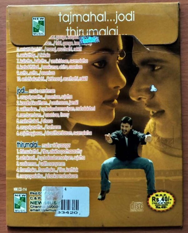 TAJMAHAL / JODI / THIRUMALAI - A.R. Rahman & Vidyasagar New Music Audio Cd - Image 2