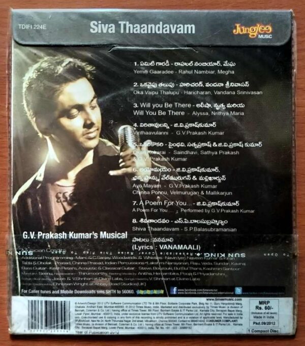 SIVA THAANDAVAM - G.V. Prakash Kumar Telugu Audio Cd (FACTORY SEALED PACK) - Image 2