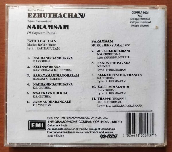 EZHUTHACHAN / SARAMSAM - Ravindran & Jerry Amaldev Imported Malayalam Audio Cd - Image 3