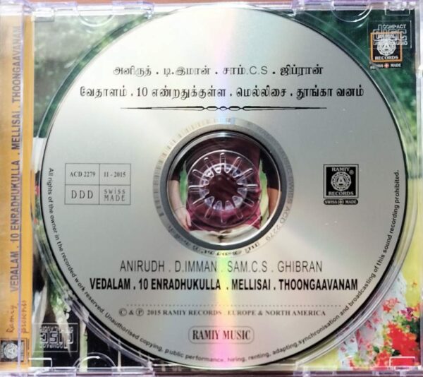 VEDALAM / 10 ENRADHUKULLA / MELLISAI / THOONGAAVANAM - Anirudh & D.Imman & Ghibran Audio Cd - Image 2