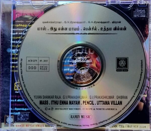 MASS / ITHU ENNA MAYAM / PENCIL / UTTAMA VILLAN - Yuvan Shankar Raja & G.V. Prakash Kumar Audio Cd - Image 2