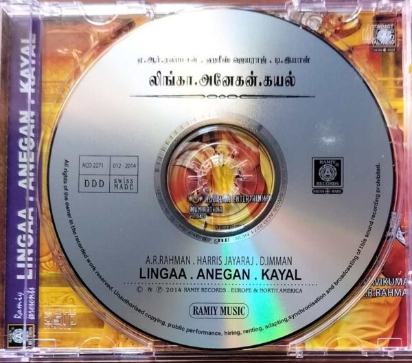 LINGAA / ANEGAN / KAYAL - A.R. Rahman & Harris Jayaraj Audio Cd - Image 2